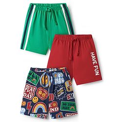 Babyhug Single Jersey Knit Shorts With Text Print Pack Of 3 - Green Blue & Red