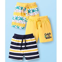Babyhug Single Jersey Knit Shorts with Beach Theme Print Pack of 3 - Yellow & Black