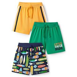 Babyhug Single Jersey Knit Shorts With Abstract Print Pack Of 3 - Yellow Green & Navy Blue