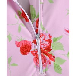 Babyhug Full Sleeves V Cut Swimsuit With Floral Print - Pink