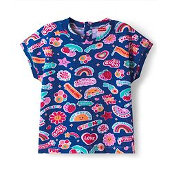 Babyhug Cotton Knit Half Sleeves T-Shirt With Tropical Print - Navy Blue
