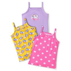 Babyhug 100% Cotton Knit Singlet Sleeves Slips with Star & Unicorn Prints Pack of 3- Dark Pink Yellow & Purple