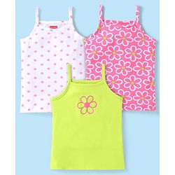 Babyhug 100% Cotton Knit Floral & Polka Dots Printed Slips Pack of 3 - White Pink & Green