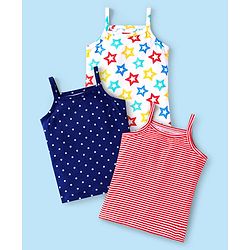 Babyhug Single Jersey Knit Sleeveless Slips With Stars & Polka Dot Print Pack pf 3 - White Blue & Red