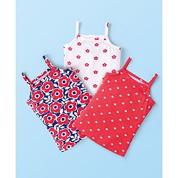 Babyhug 100 % Cotton Knit Sleeveless Slips with Floral & Polka Dots Print Pack of 3 - White Red & Blue