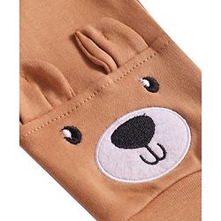 Babyhug Interlock Knit Full Length Diaper Leggings with Bear Applique - Brown