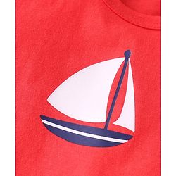 Babyhug 100% Cotton Knit Sleeveless Sando Vests With Boat Print Pack of 3 - Red Blue & White