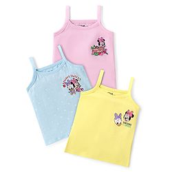 Babyhug Disney Single Jersey Knit Singlet Sleeves Slips with Minnie Mouse Graphics Pack of 3 - Pink Yellow & Light Blue