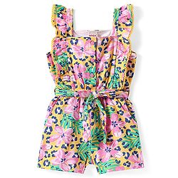 Babyhug Cotton Knit Sleeveless Jumpsuit with Floral Print - Pink