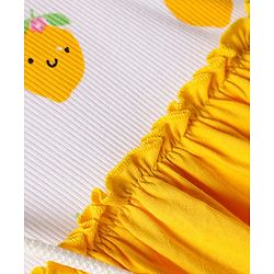 Babyhug Single Jersey Knit Sleeveless Frock with Sling Bag & Lemon Print - Yellow & White
