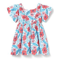 Babyhug Single Jersey Knit Half Sleeves Dress With Floral Print - Light Blue