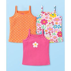Babyhug 100% Cotton Single Jersey Knit Sleeves Antibacterial Slips With Floral & Polka Dot Prints Pack Of 3 - Orange Pink & White