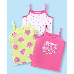 Babyhug 100% Cotton Knit Sleeveless Antibacterial Slips with Polka Dots & Text Print Pack of 3 - Dark Pink White & Neon Green