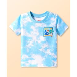 Babyhug Cotton Knit Half Sleeves Tie & Dye T-Shirt with Beach Theme Print - Light Blue