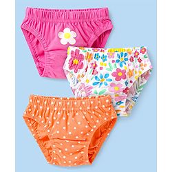 Babyhug Single Jersey Knit Antibacterial Panties With Polka Dots & Floral Print Pack Of 3 - Pink Orange & White