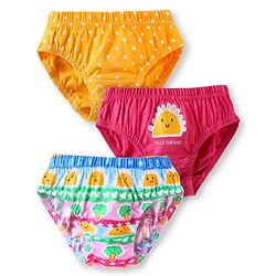 Babyhug 100% Cotton Knit Antibacterial Panties With Polka Dot & Tropical Print Pack Of 3 - Dark Pink & Yellow
