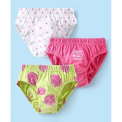 Babyhug 100% Cotton Knit Antibacterial Panties With Polka Dot & Sea Life Print Pack Of 3 - Dark Pink & White