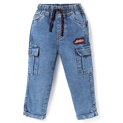 Babyhug Cotton Denim Full Length Washed Jeans with Stretch & Pocket - Blue