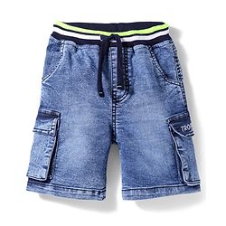 Babyhug Above Knee Length Washed Denim Bermuda - Blue