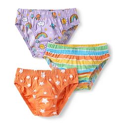 Babyhug 100% Cotton Single Jersey Knit Briefs With Star Striped & Rainbow Print Pack Of 3 - Orange Purple & Green