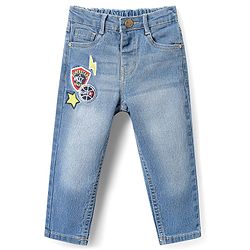 Babyhug Full Length Washed Denim Jeans with Embroidery - Light Blue