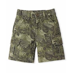 Babyhug Twill Woven Above Knee Length Bermuda With Stretch & Leaf Print - Olive Green