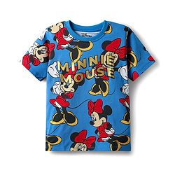 Babyhug Disney Single Jersey Knit Half Sleeves T-Shirt with Minnie Mouse Graphics & Gold Foil Detailing - Blue