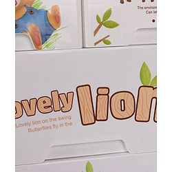 Babyhug 6 Layers High Density Plastic Storage Cabinet Teddy Print With Wheels - White