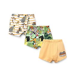 Babyhug Disney Cotton Lycra Trunk With Mowgli & Friends Graphics Pack Of 3 - White Green & Tan