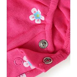 Babyhug 100% Cotton Knit Frill Sleeves Floral Printed Onesie With Headband & Booties - Dark Pink