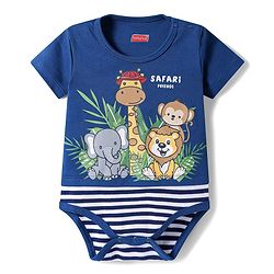Babyhug 100% Cotton Knit Half Sleeves Onesie with Animal Print - Navy Blue