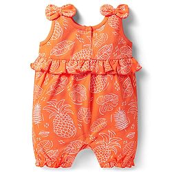 Babyhug 100% Cotton Knit Sleeveless Tropical Theme Printed Romper with Bow Applique - Orange