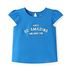 BABYHUG Cotton Knit Cap Sleeves T-Shirt With Be Amazing - Blue