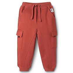 Babyhug Cotton Looper Knit Solid Lounge Pant With Cargo Pockets - Rust Orange
