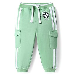 Babyhug Cotton Looper Knit Full Length Lounge Pants with Tape Detailing & Football Print - Light Green