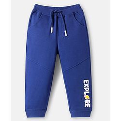 Babyhug Cotton Terry Full Length Jogger Fit Lounge Pant with Ribbed Waist & Pockets Explore Print - Navy