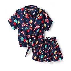 Babyhug Woven Half Sleeves Tops & Skirt Co-Ord with Fun Fair Text Print - Navy Blue