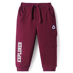 Babyhug Cotton Looper Knit Full Length Lounge Pant with Explorer Print - Maroon
