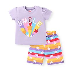 Babyhug Cotton Knit Half Sleeves Text Printed T-Shirt & Shorts Set - Multicolor main image 1
