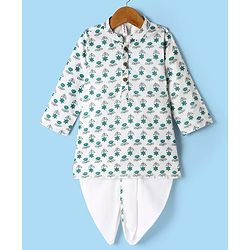 Babyhug Cambric Woven Full Sleeves Kurta Dhoti Set With Floral Print - White