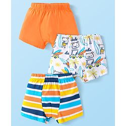 Babyhug 100% Cotton Knit Trunks with Stripes & Beach Theme Print Pack of 3 - Orange & White