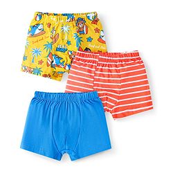 Babyhug 100% Cotton Knit Trunks with Beach Theme Print & Stripes Pack of 3 - Yellow Red & Blue