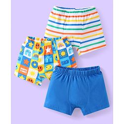 Babyhug 100% Cotton Knit Trunks with Smiley Print & Stripes Pack of 3 - Multicolor