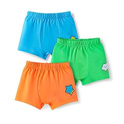 Babyhug 100% Cotton Knit Trunks with Star & Cloud Print Pack of 3 - Orange Green & Blue