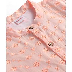Babyhug Cotton Woven Full Sleeves Kurta Pyjama Set With Schiffli Embroidery - Light Orange