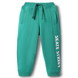 Babyhug Cotton Looper Knit Full Length Lounge Pant With Text Print - Green