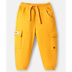Babyhug Cotton Looper Full Length Lounge Pant with Pockets & Patch Detailing - Yellow