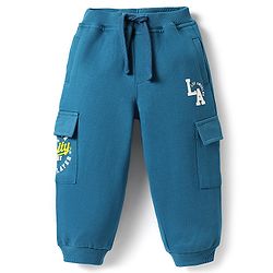 Babyhug Cotton Looper Knit Full Length Lounge Pant With LA Print - Blue