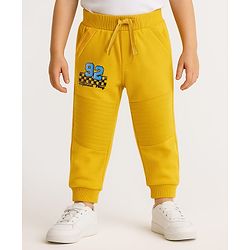 Babyhug Cotton Looper Full Length Knit Cut & Sew Lounge Pant with Text Print - Yellow