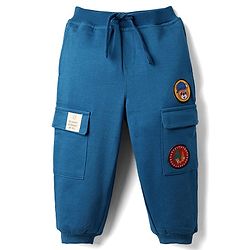 Babyhug Cotton Looper Knit Full Length Lounge Pant with Patch & Pocket Detailing - Navy Blue